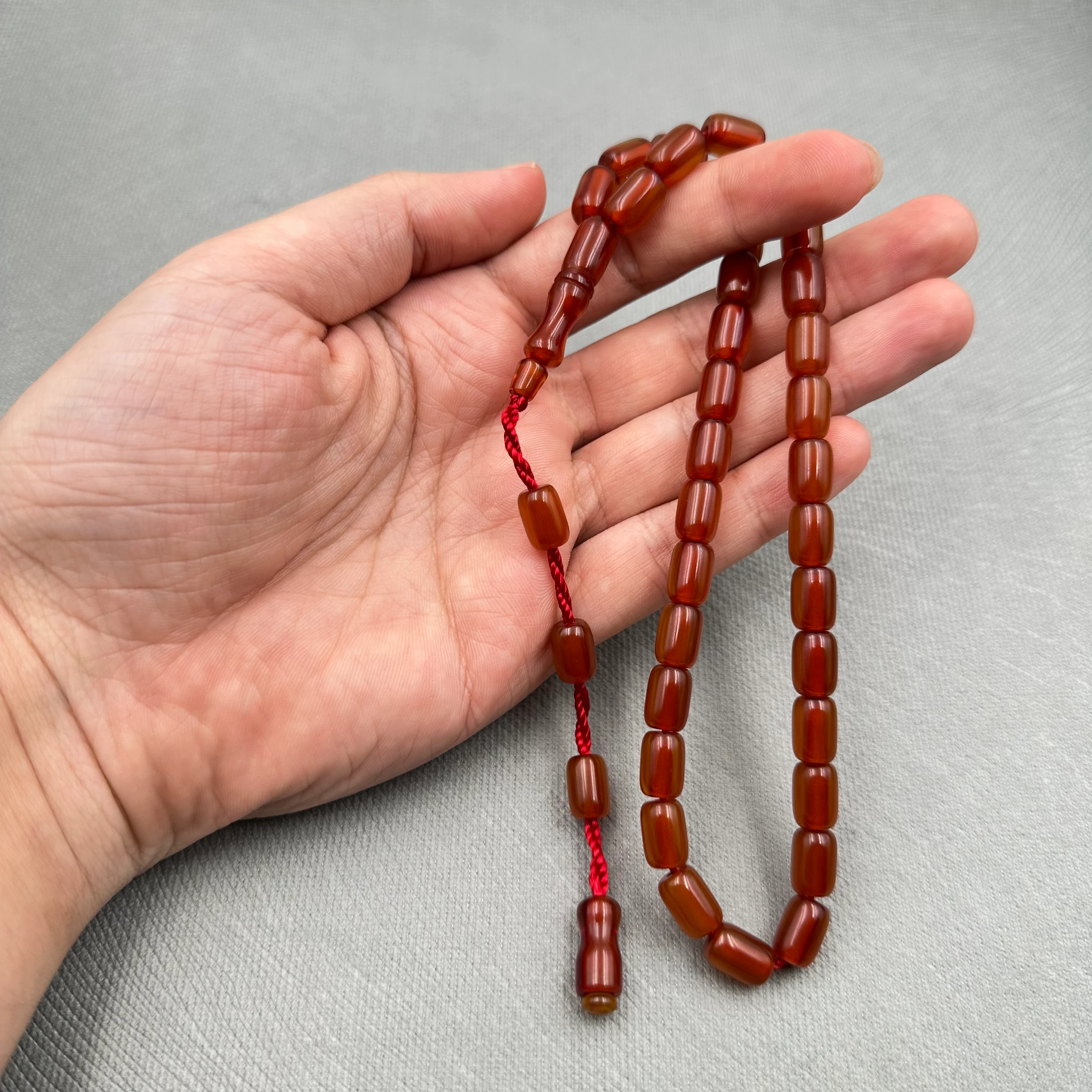 Kızıl Kahve Parlak Kapsül Kesim Sıkma Kehribar Tespih